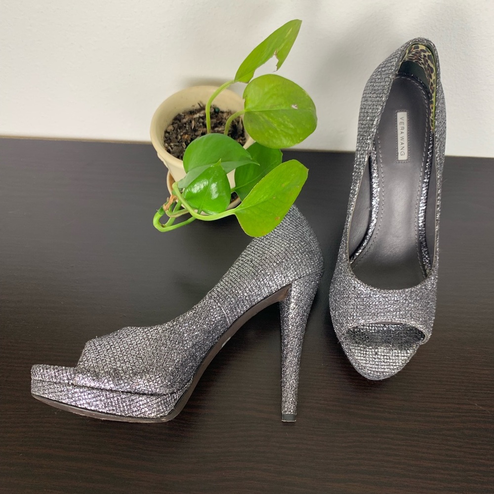 Vera Wang Lavender Selima Glitter Peep Toe Heels